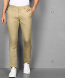 Slim Fit Men Polyester Brown Trousers