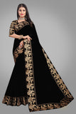 Solid, Woven Daily Wear Cotton Blend Saree black