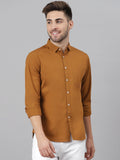 Men Solid Casual Orange Shirt Brown