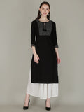 Women Embroidered Straight Kurta Black