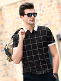 Checkered Men Polo Neck Green T-Shirt Black White