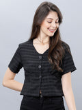 Casual Half Sleeve Solid Women Black Top