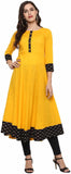 Women Printed, Self Design Flared Kurta Yellow