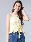 Casual Sleeveless Solid Women Yellow Top